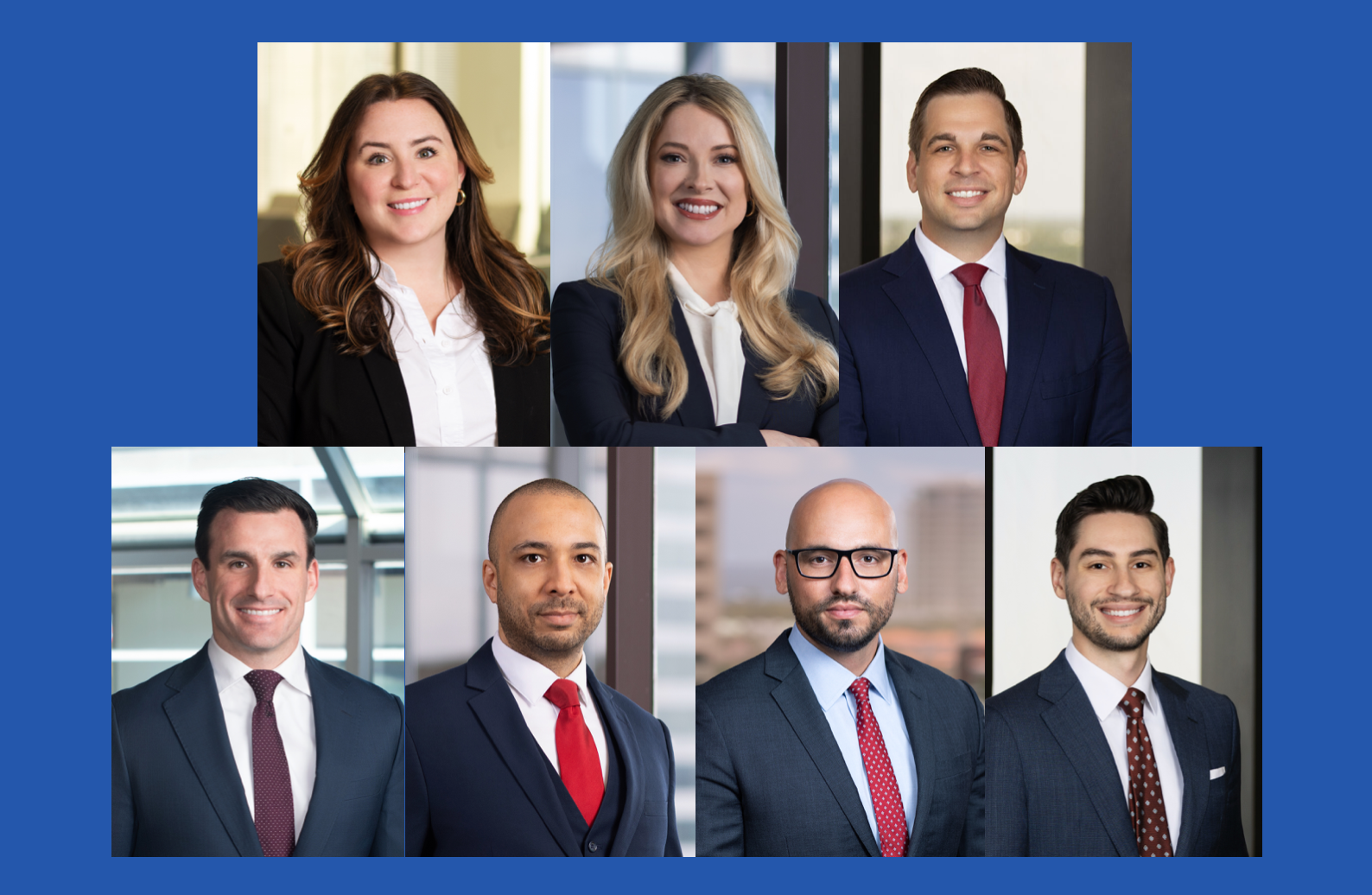 Top L-R: A. Bechtol, M. Cyrus, J. Fanto. Bottom L-R: N. Huckaby, M. Miller, J. O'Donnell, J. Senior. Images courtesy of Shumaker.